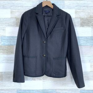 Lands End Wool School Boy Blazer Jacket Gray Metal Crest Buttons Lined Womens 8
